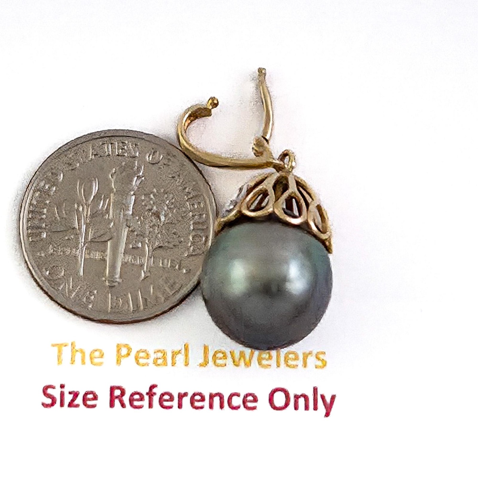 Black Gray Tahitian Pearl & 14k Yellow Gold Flowery-Cap Bale with 6 Diamonds