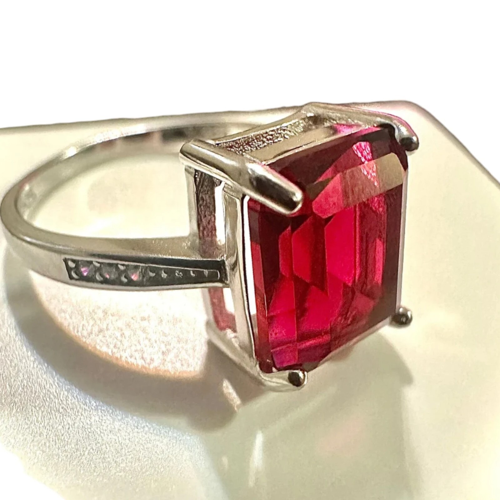 Ruby Ring 925 Sterling Silver Jewelry Emerald Cut Size 6 7 8 9 lab-created