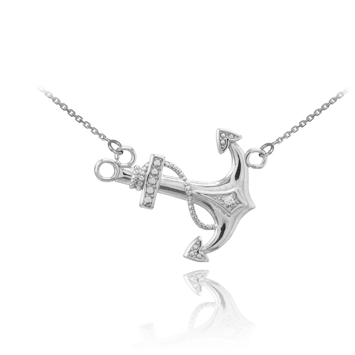 14K Gold Sideways Anchor Diamond Necklace(Available In Yellow/Rose/White Gold)