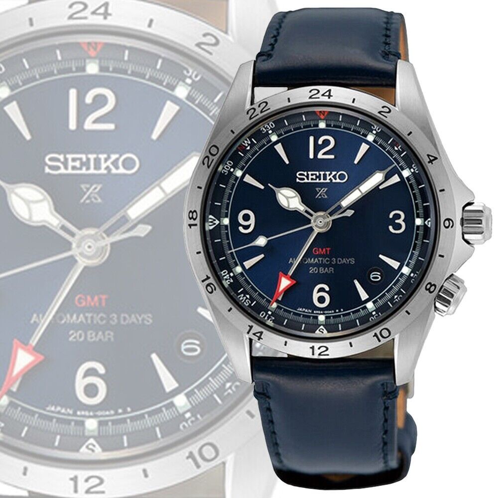 Seiko Prospex SPB377J1 Alpinist Blue Dial GMT Leather 200m Automatic