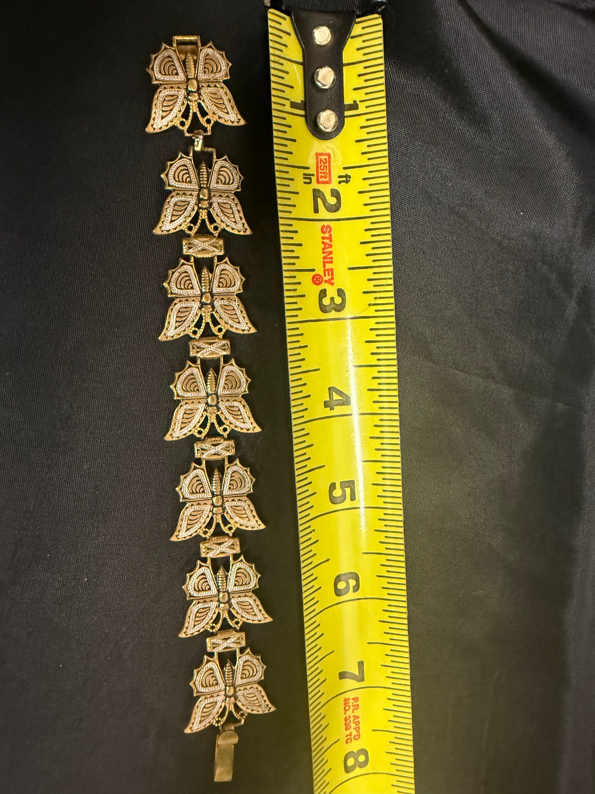 Vintage Articulated Butterfly Panel Bracelet Gold Silver Tone 7.5 Inch