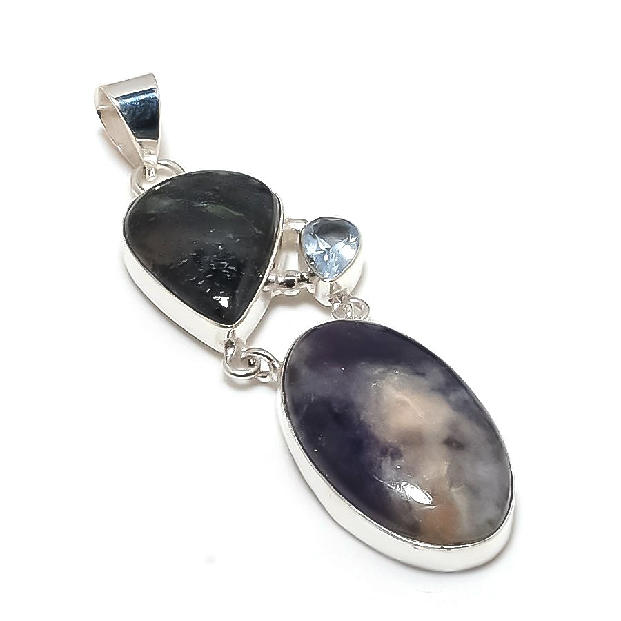 Sunstone In Lolite, Topaz Gemstone 925 Sterling Silver Jewelry Pendant 2.76″