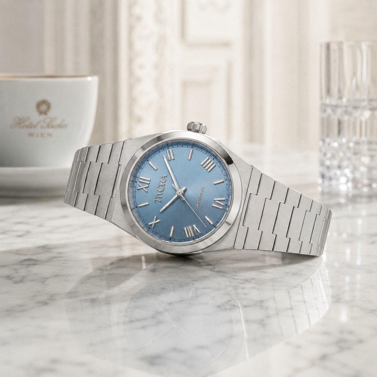 TÍVORÁ Échelon Argent Steel Ice Dial – Custom Branded Automatic Watch