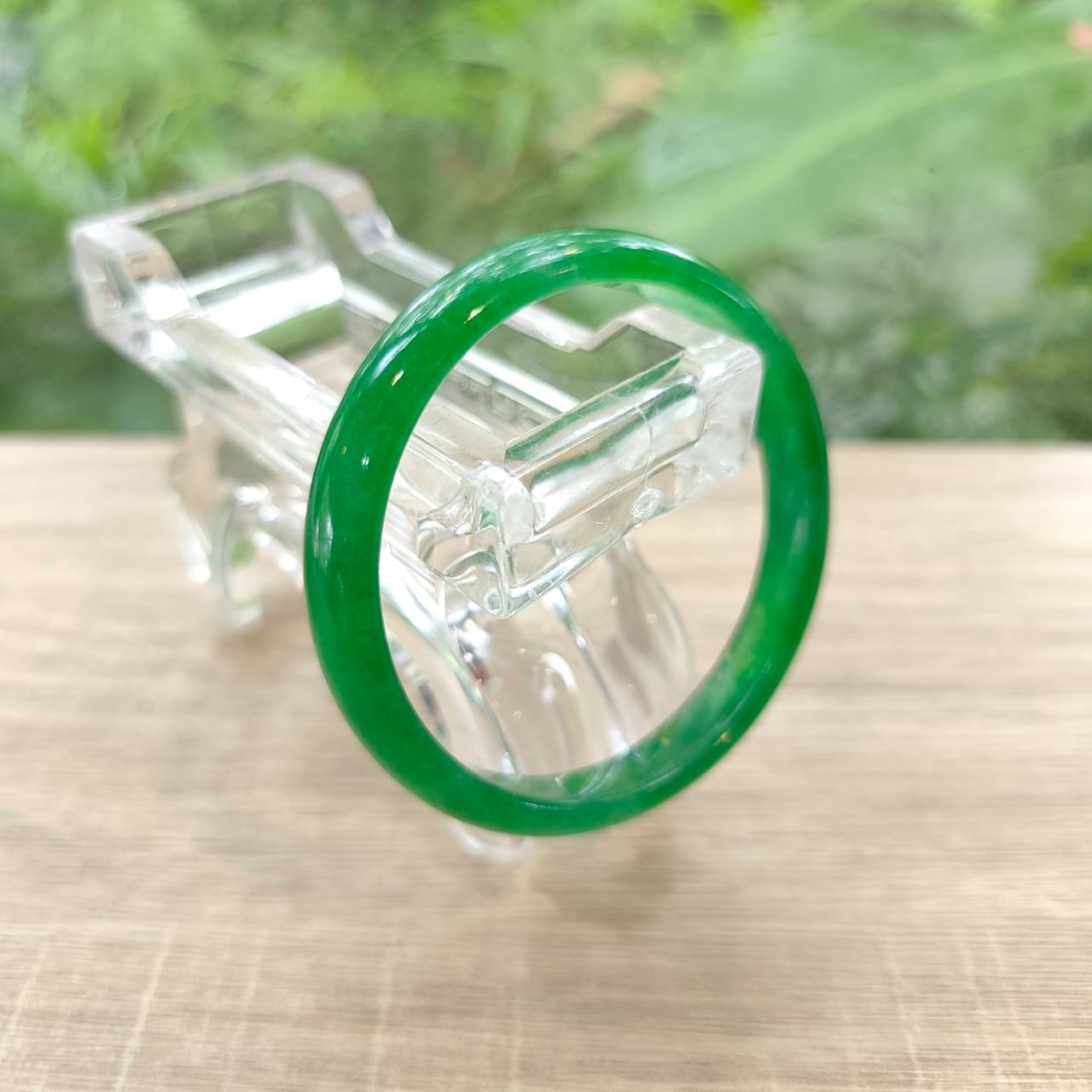 Authentic Burmese Jade Bangle: Flat Belly Type Green Small Size 53.7 mm