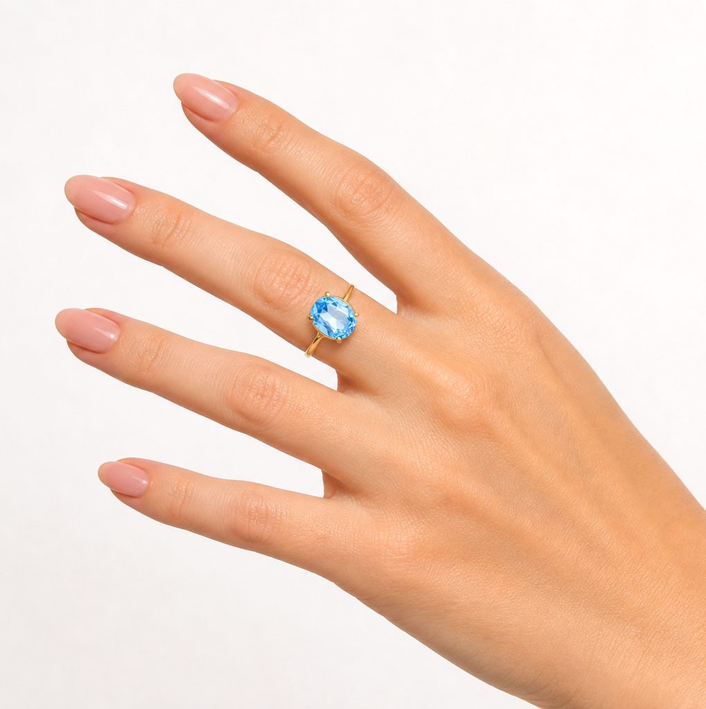 GENUINE 3.85 Cts BLUE TOPAZ RING 10K SOLID YELLOW GOLD -Free Appraisal Service