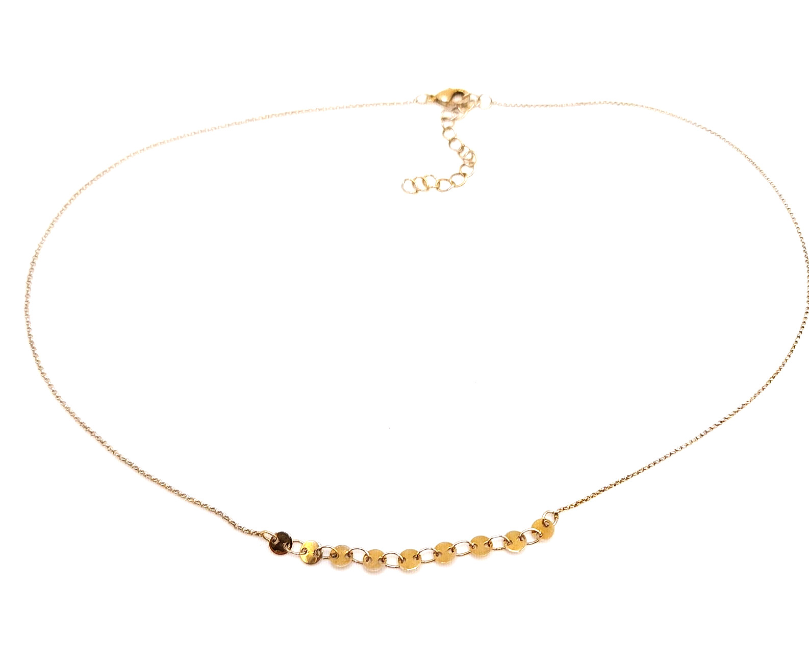 Gold Tone Disc Station Necklace Minimalist Coin Layering Chain 16-18in