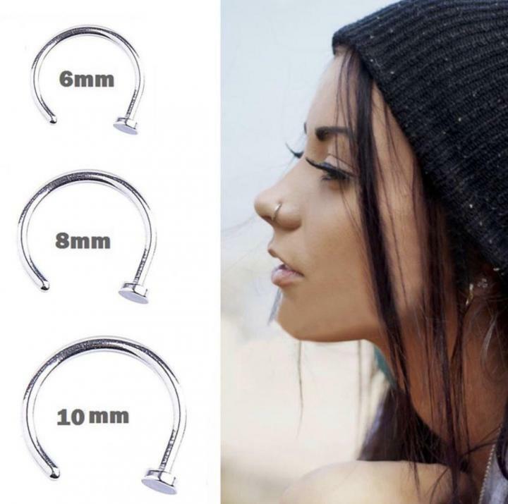 Stainless Steel Plain Silver Open Nose Ring Hoop 8mm 22 G