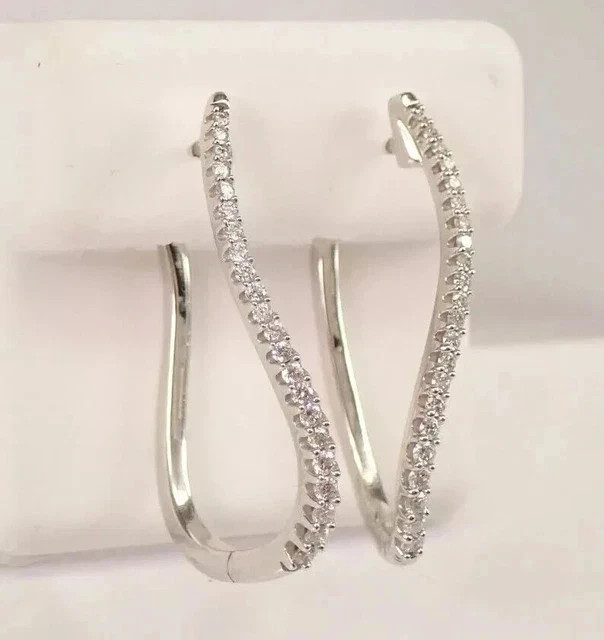 14K White Gold Plated 2.00Ct Round Cut Lab Created Women’s Hoop Huggie Earrings