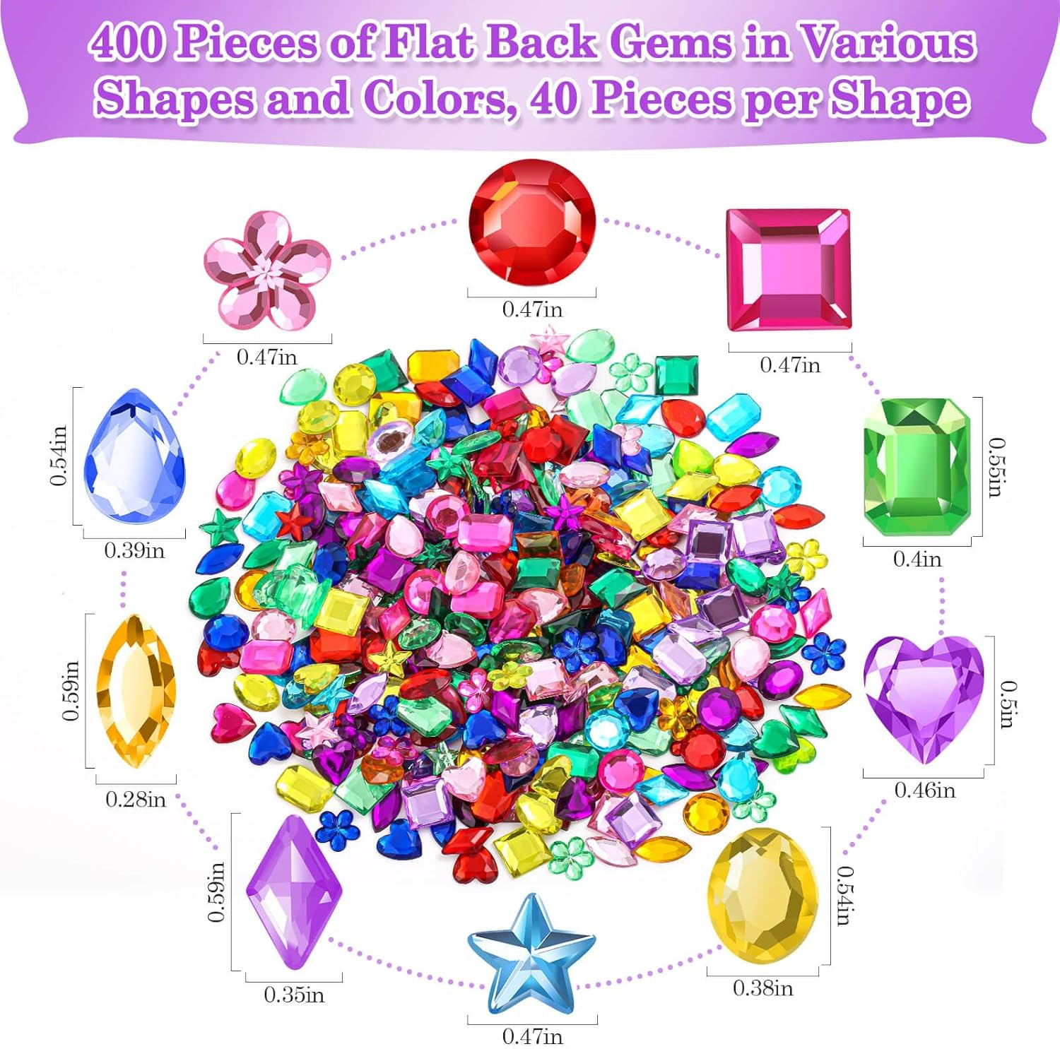 400Pcs Jewels for Bedazzling with 2 Pack B7000 Jewelry Glue, Flat Back Craft Gem