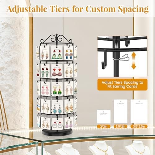 EsLuker.ly Earring Holder Organizer Rotating Display Tree Stand, Adjustable H…