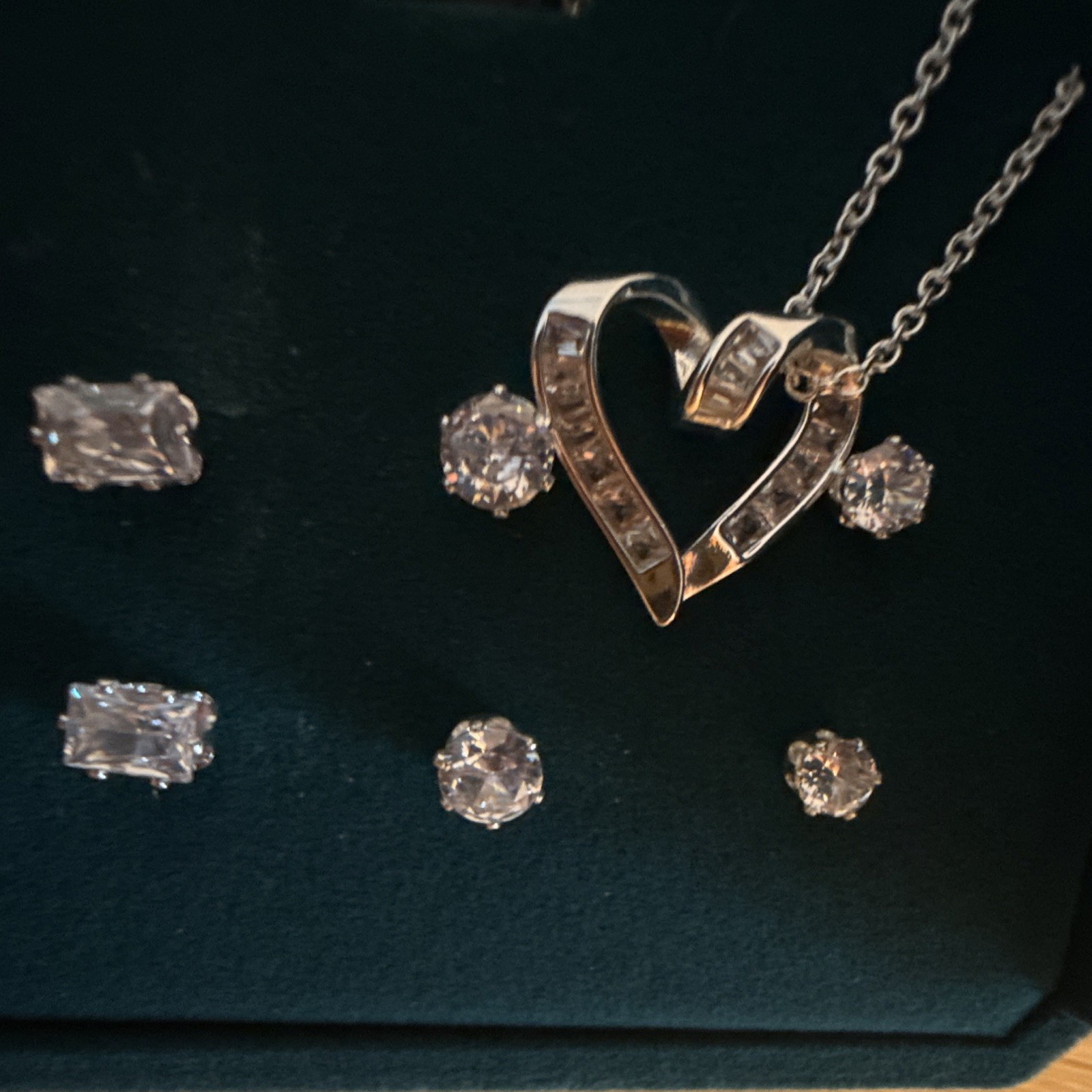 Danecraft Silver Plated White CZ Love Necklace & Earrings Jewelry Set