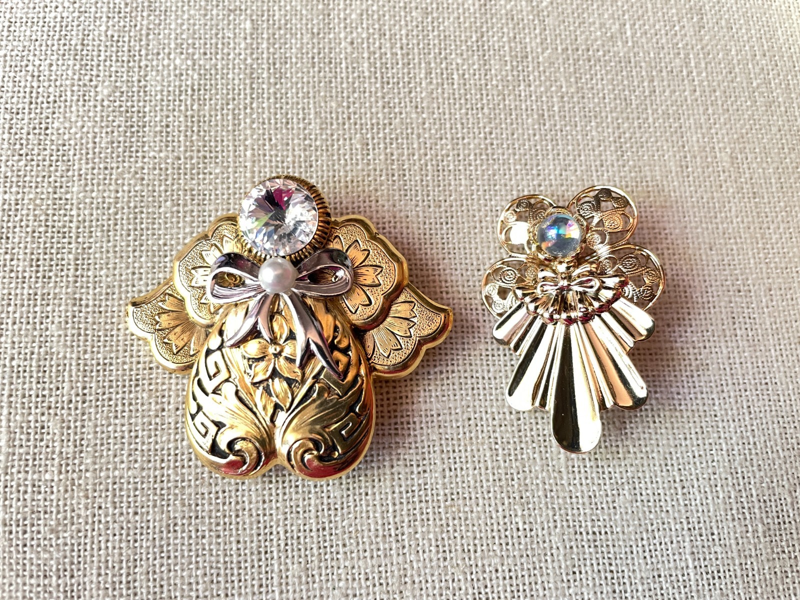 Lot of 5 Vintage Jane Davis Angel Brooches Filigree Gold Silver Bronze Tone