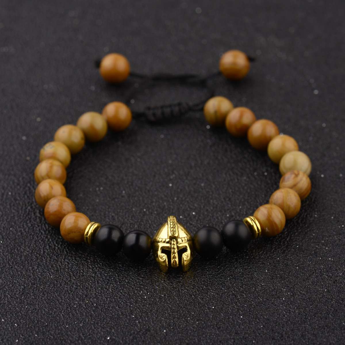 Men’s Helmet Braided Bracelets 8mm Natural Stone Lava Rock Adjustable Bracelets