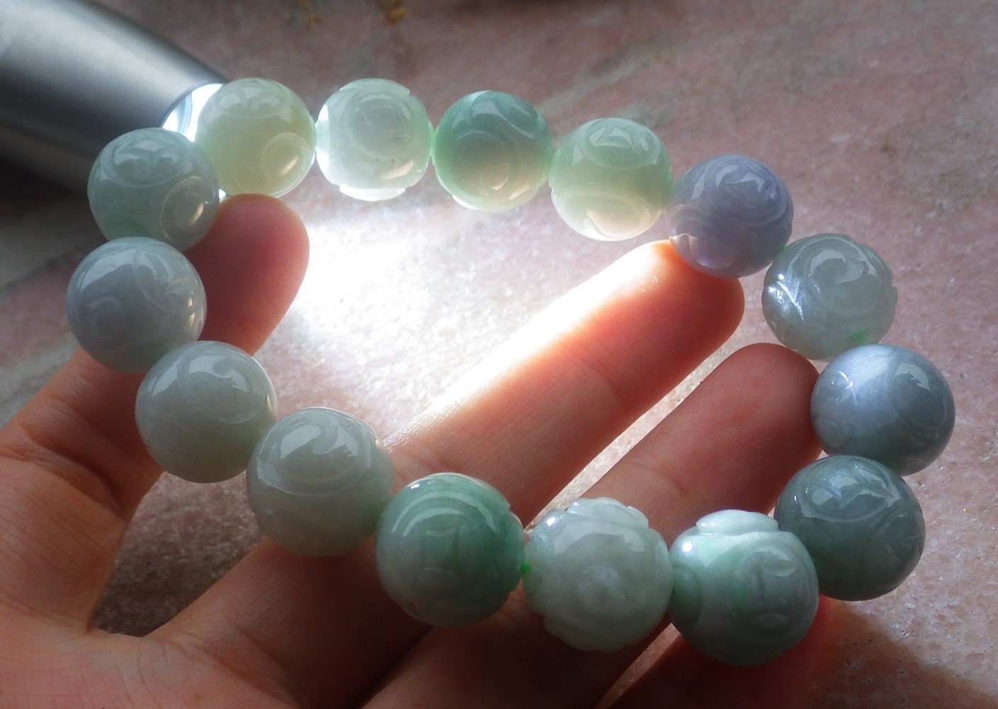 1 piece Green A JADE Jadeite Beads Bangle Coin Bracelet 7.5 inches 14 mm 734414