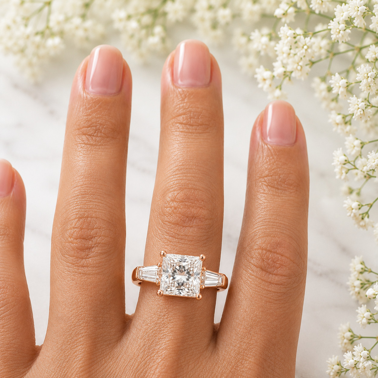 IGI Certified Lab Grown Diamond Wedding Ring 4.80 CT Princess Cut 18K Rose Gold