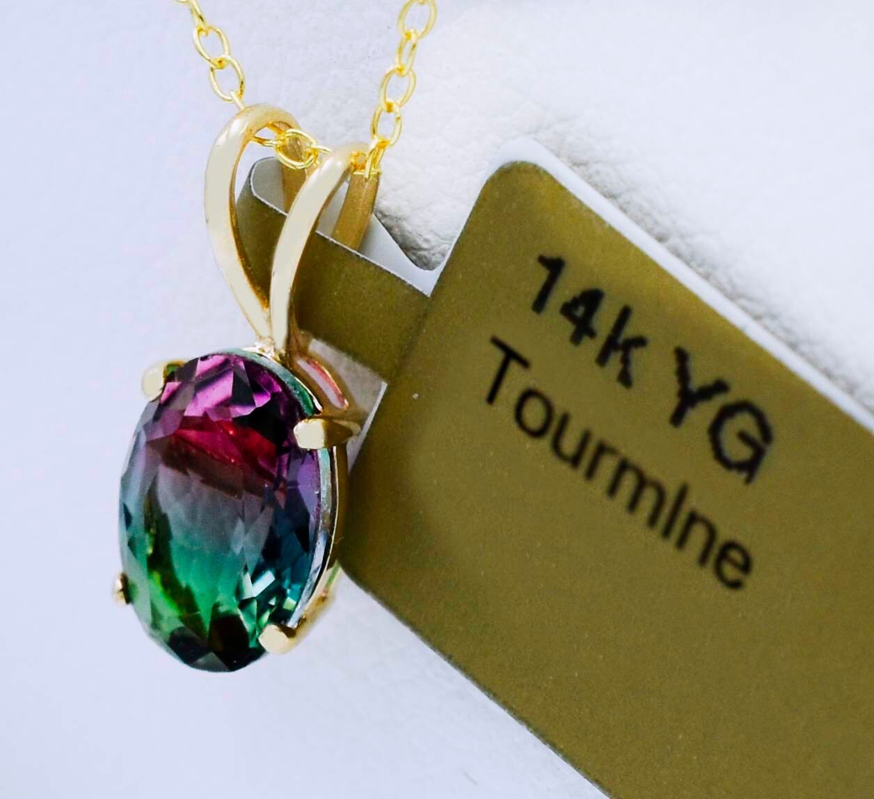 PURPLE/GREEN TOURMALINE 0.95 Cts PENDANT 14K GOLD – New With Tag – Made in USA
