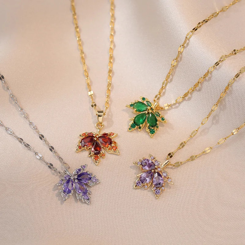 Butterfly Flower Clavicle Necklace Women Stainless Steel Zircon Tassel