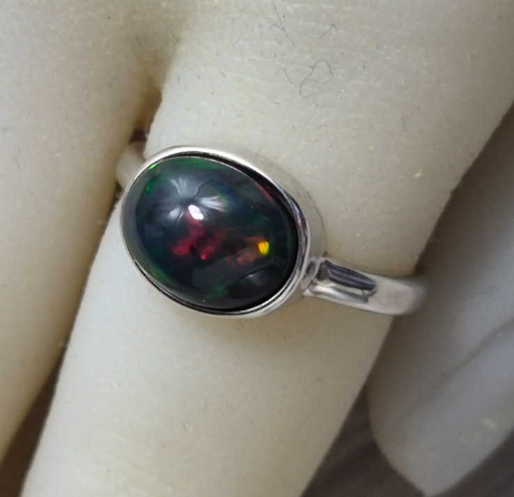 Ethiopian Black Opal in bezel setting 925 silver ring size7