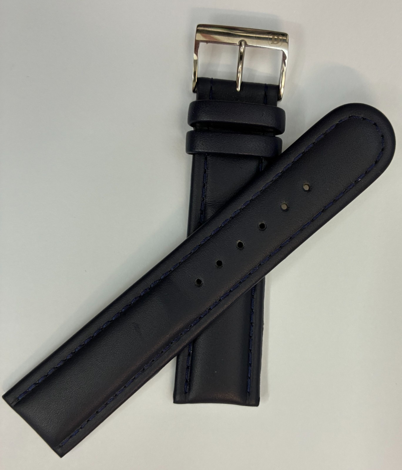 22 Mm Mühle Glashütte Genuine Leather Watch Band Dark Blue Buckle Without Logo
