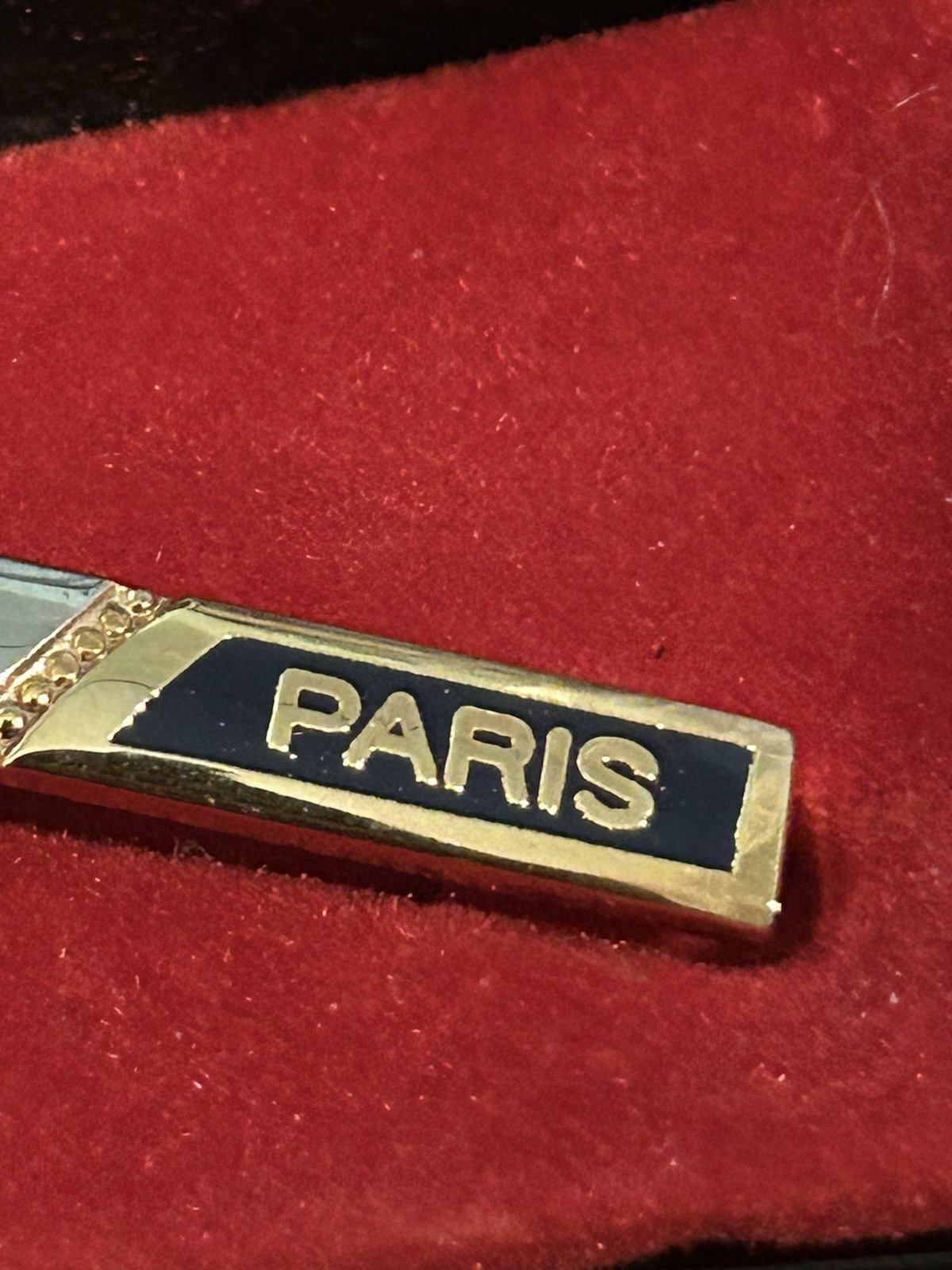 Vintage Two Tone Gold & Silver Color PARIS Tie Bar Clip With Chain