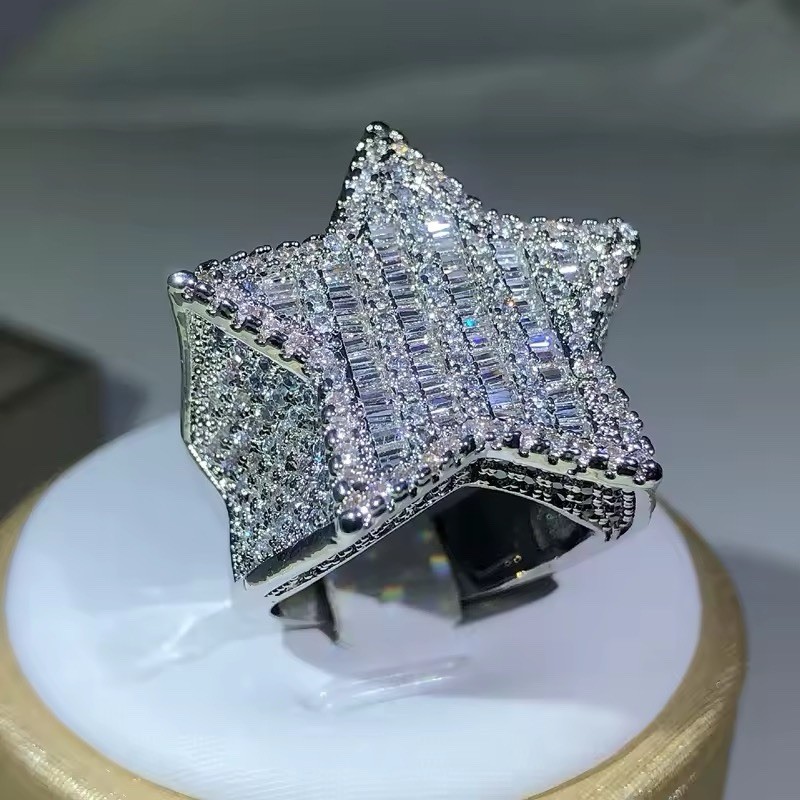Iced Out 925 Sterling Silver Star Hip Hop Ring For Men