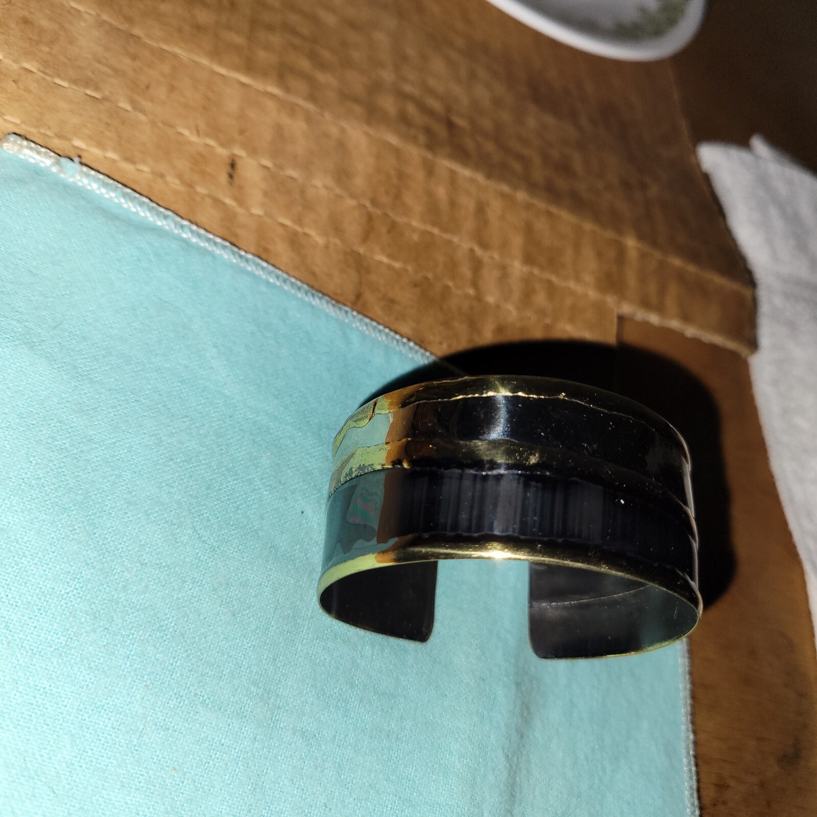Abstract Gold Silver Black Tri-Color Cuff Bracelet