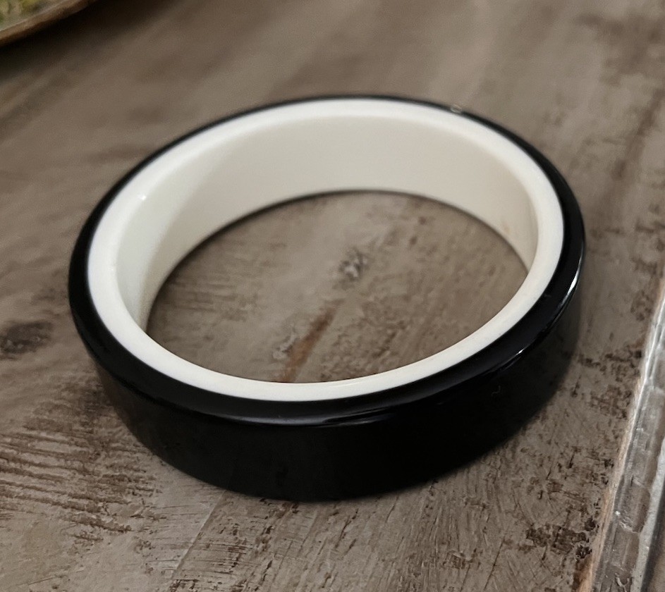 Vintage Black & White Plastic Resin Bangle Cuff Two Tone Bracelet 1950’s 1960’s