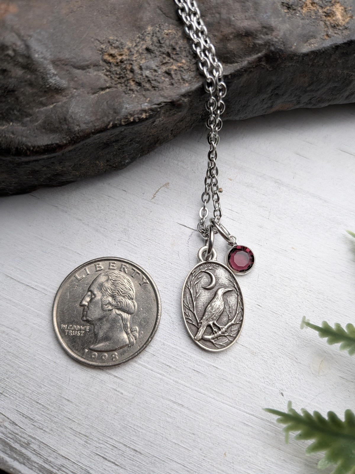 Crow Necklace With Birthstone / Raven Necklace / Black Bird Jewelry Gifts