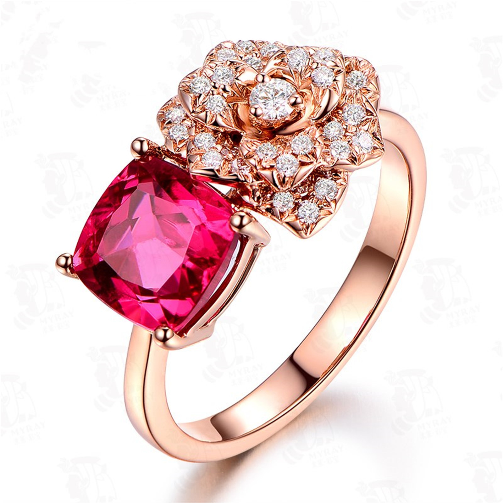 18K Rose Gold Filled Women Rose Red Crystal Flower Rings Men Rings J011