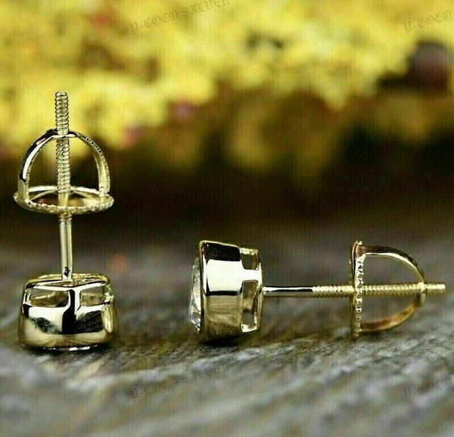 2Ct Round Lab Created Diamond Bezel Set Solitaire Stud Earrings 14K Gold Plated