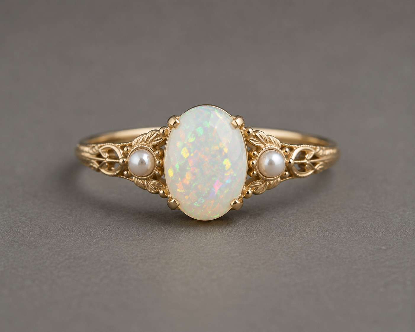 Vintage Ethiopian Opal Pearl Ring 925 Sterling Silver Antique Style Oval Opal