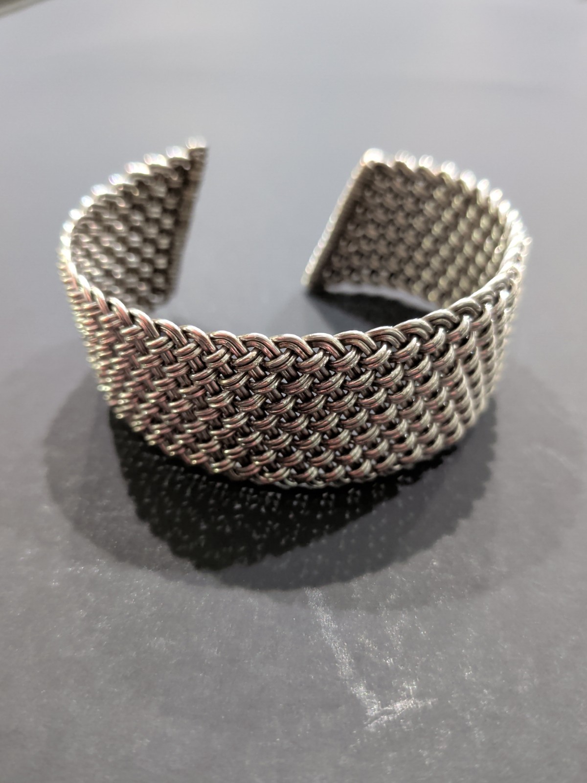 50g 925 Sterling Silver 1″ Wide Adjustable Woven Open Cuff Bracelet 7.25″