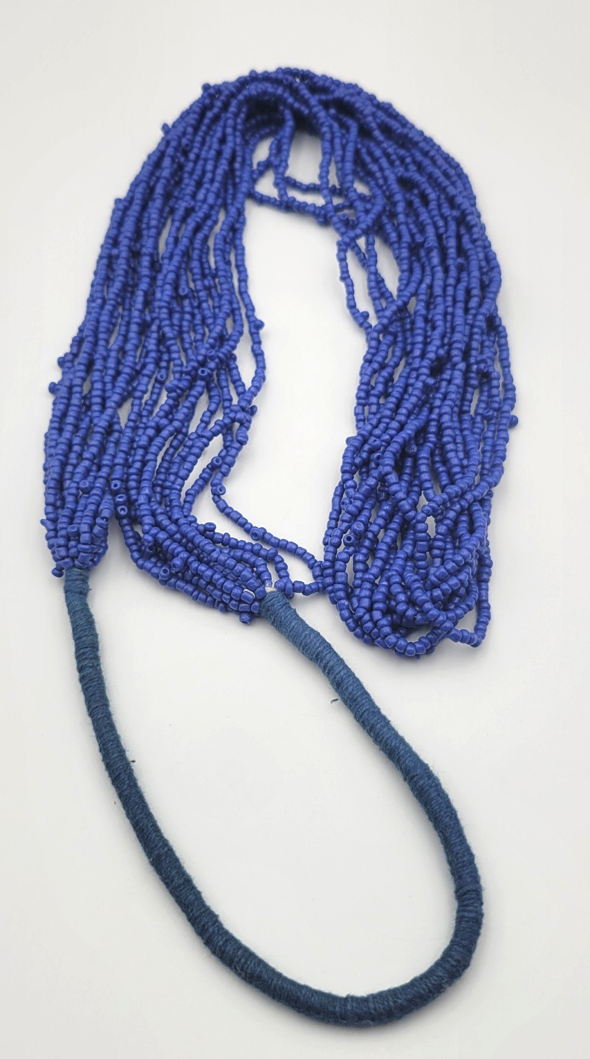 Vintage Blue Seed Bead 10 Strand Necklace 34″ Cobalt Overhead