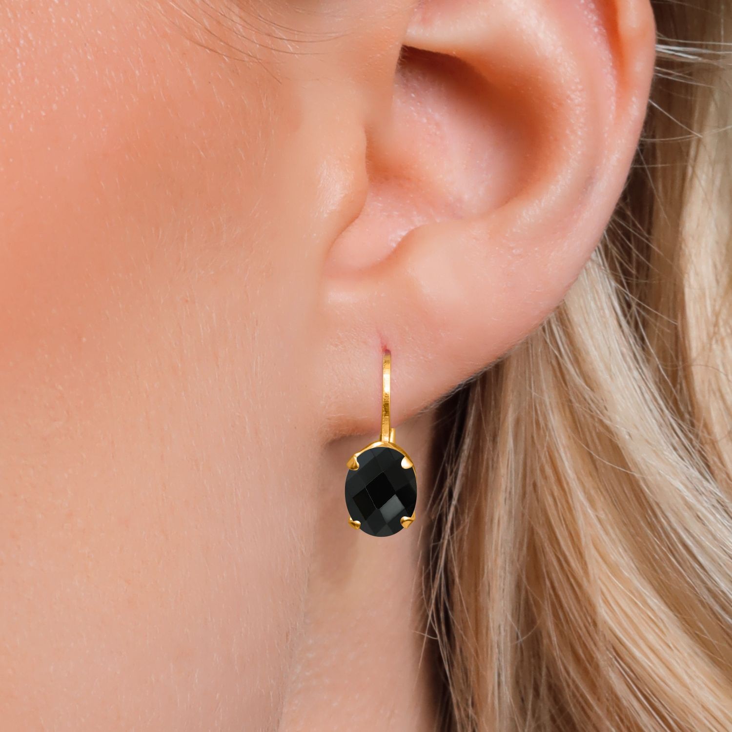 18K Yellow Gold Plated Silver Onyx Earrings for WomenWomen | 3.20 Cttw |