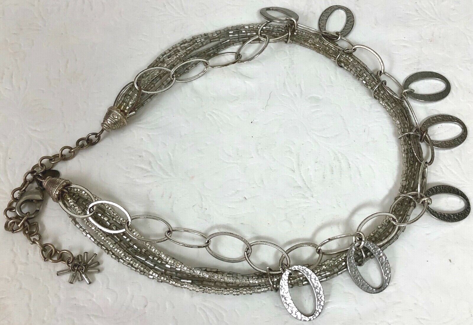 Beautiful Chico’s Silver Tone 9 Strands Necklace 16″ W/ 4 1/2″ Extension