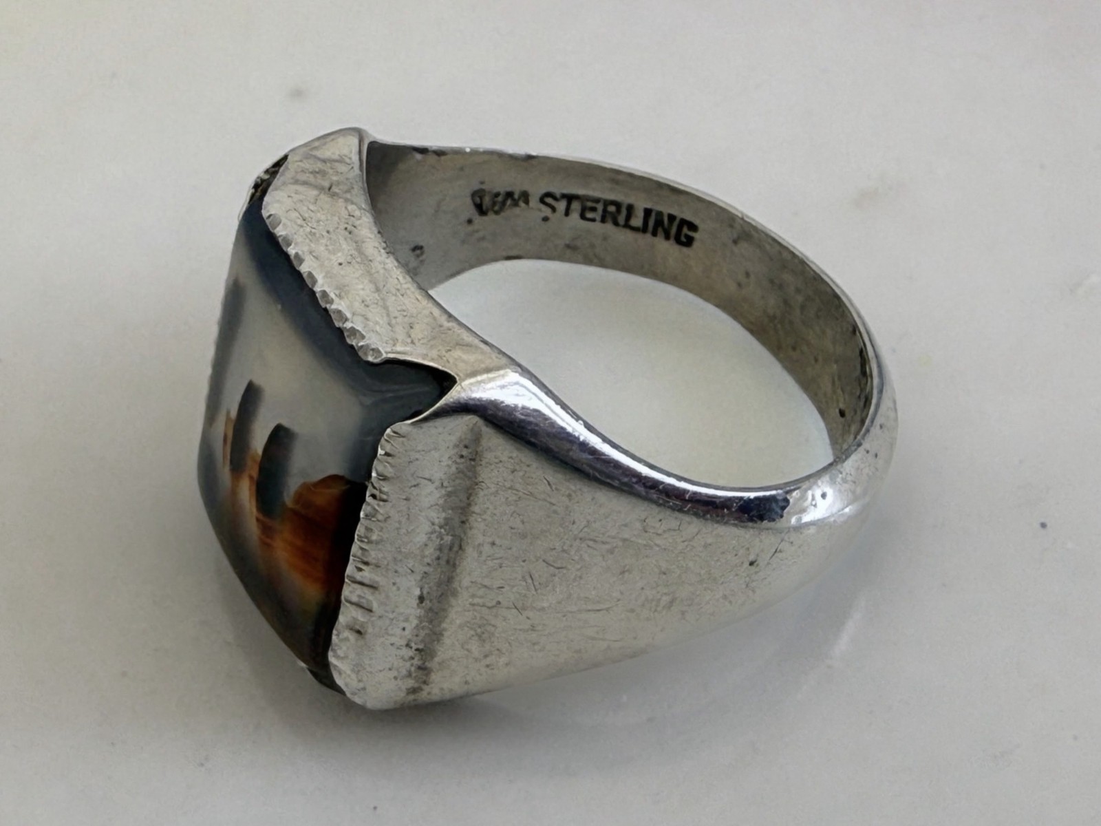 Vintage 50s Wheeler Mfg Sterling Dendritic Picture Agate Ring Size 6 3/4