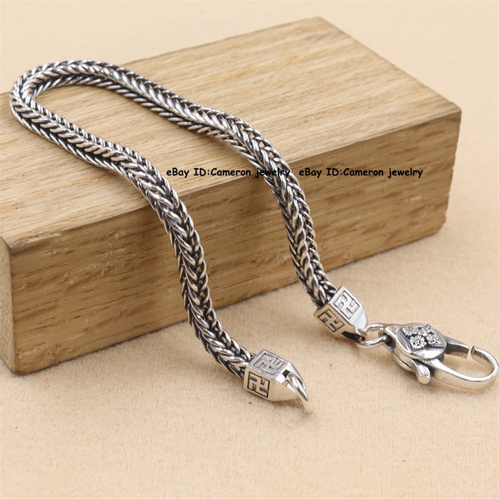 925 Sterling Silver Chain 4mm Foxtail Wheat Link Bracelet 11-12g 7.5inch