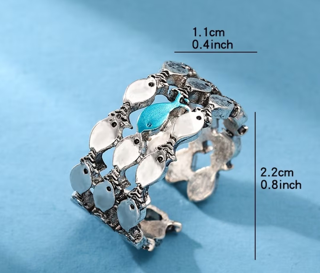 “Swim against the current” ring (blue fish)