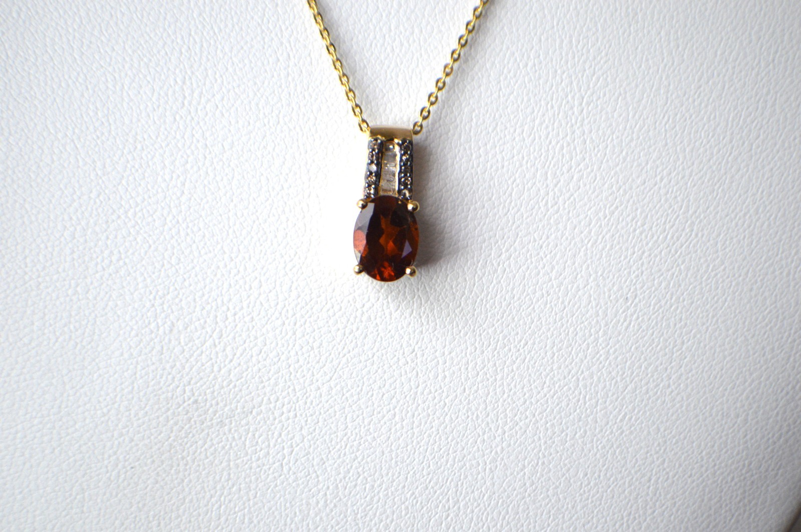 2.00ct Hessonite Garnet / Diamond Pendant with 20″ Chain 18k YG over Fine Silver
