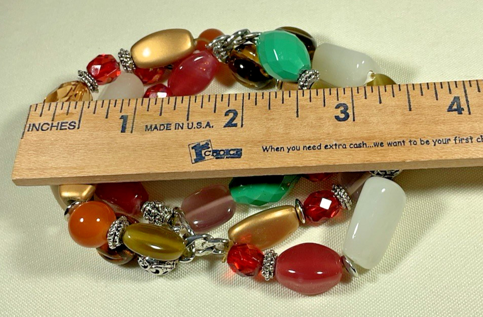 Lot 10 Stretch Bracelets Red Black Silver Tone Beaded Stackable Jewelry Classic