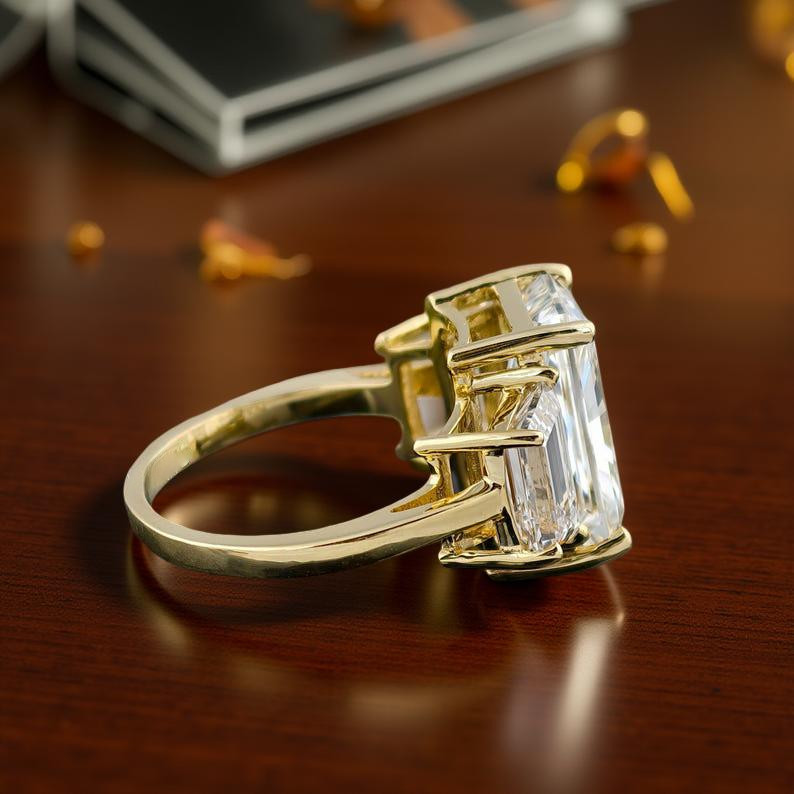 5 Carat Radiant Cut Moissanite Engagement Ring with Trapezoid Side Stones