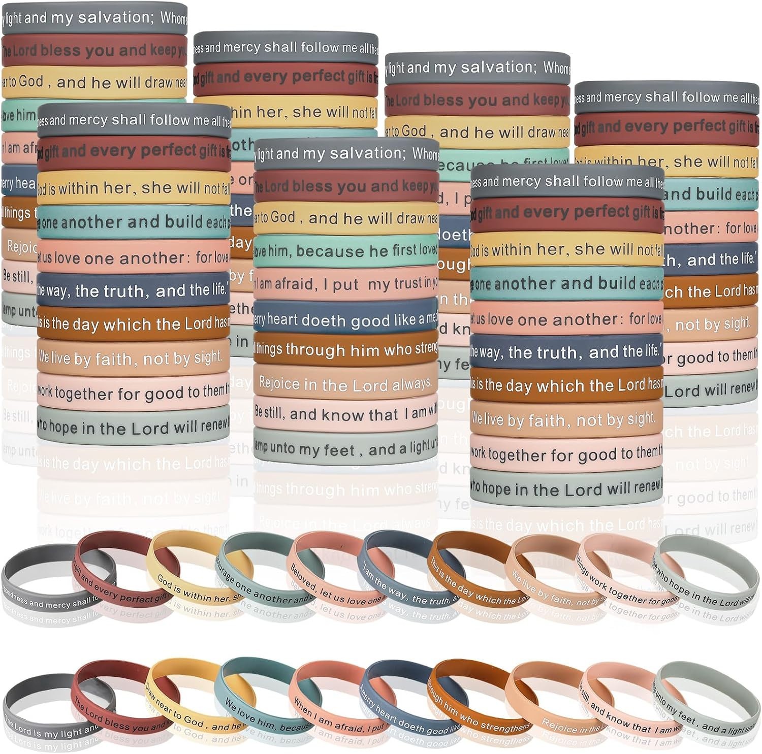 120 Pcs Bracelets Motivational Quote Rubber Wristbands Christian Religious Si…