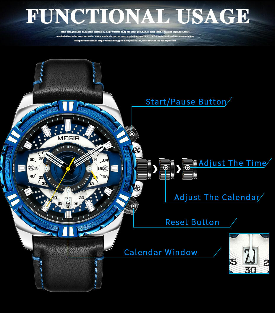 MEGIR Mens Watches Top Brand Luxury Quartz Watch Men Causal Waterproof Chronogra