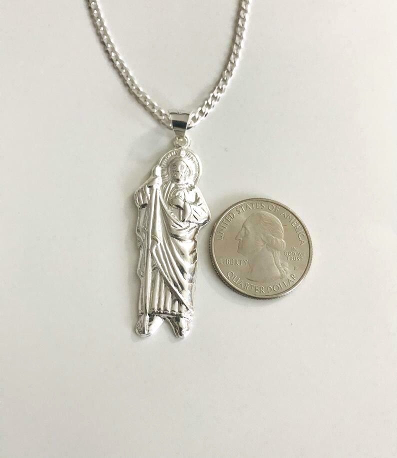 925 Sterling Silver Saint Jude Necklace/ Cadena/Dije de San Judas Plata -ESN60