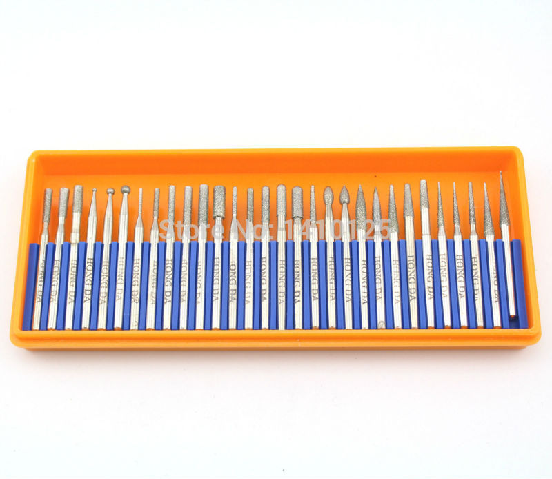 30 Pcs Bur Diamond Grinding Head Set Coated Carving Burrs Rotary Shank 2.35mm