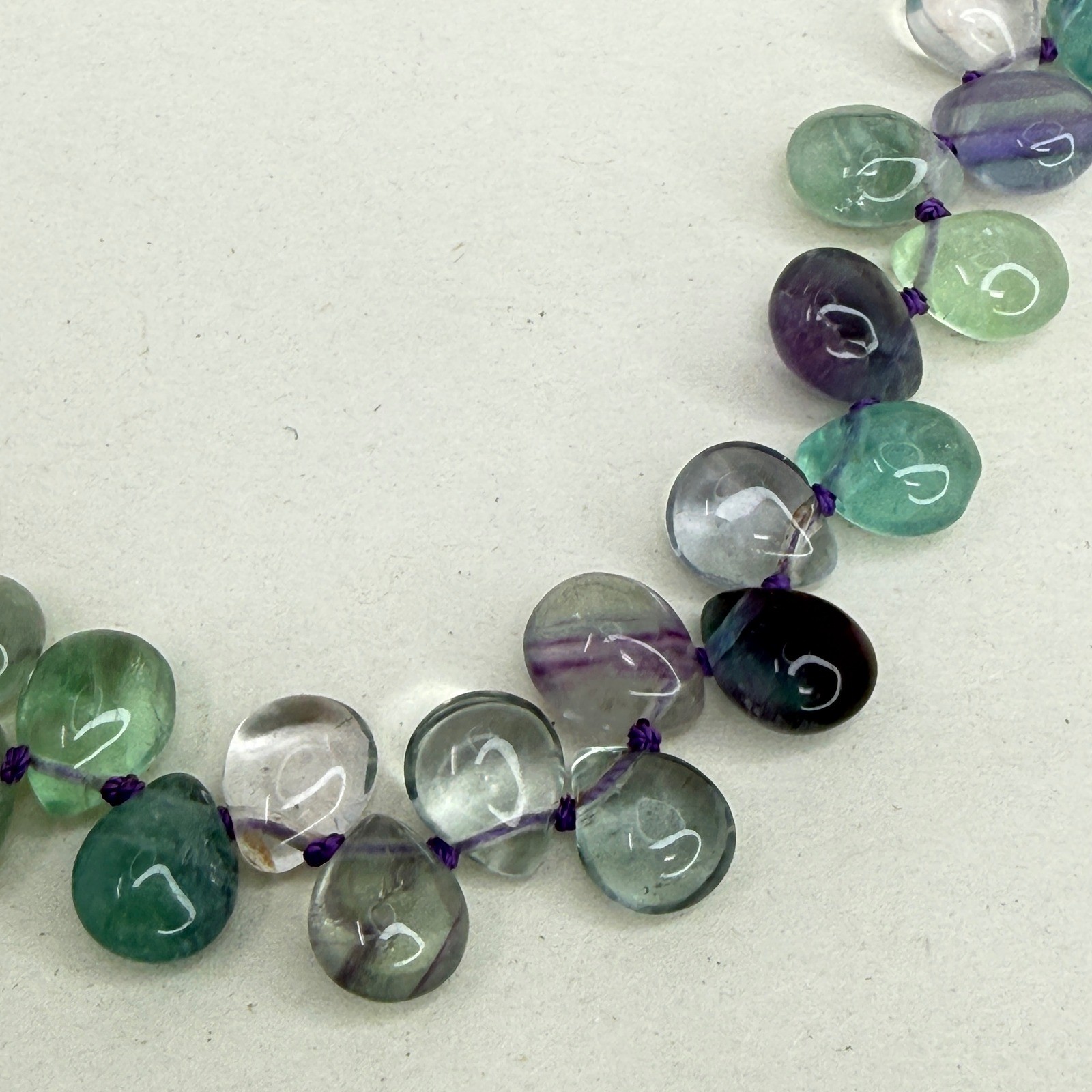 Rainbow Fluorite Gemstone Set Necklace Bracelet Earrings Purple Green Pastel