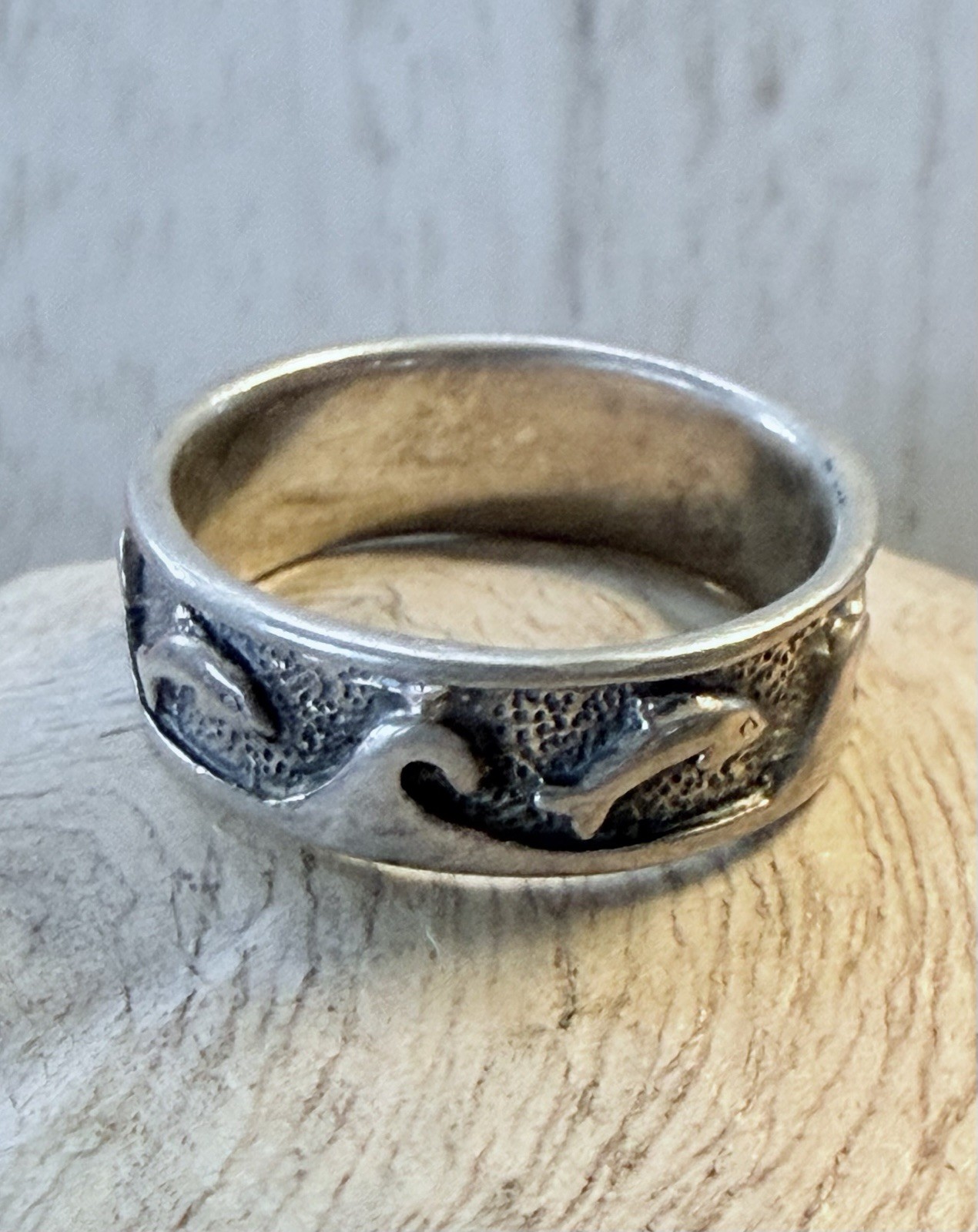 Signed Sterling Silver Dolphin Ring Band 925 Size 8 Peter Stone