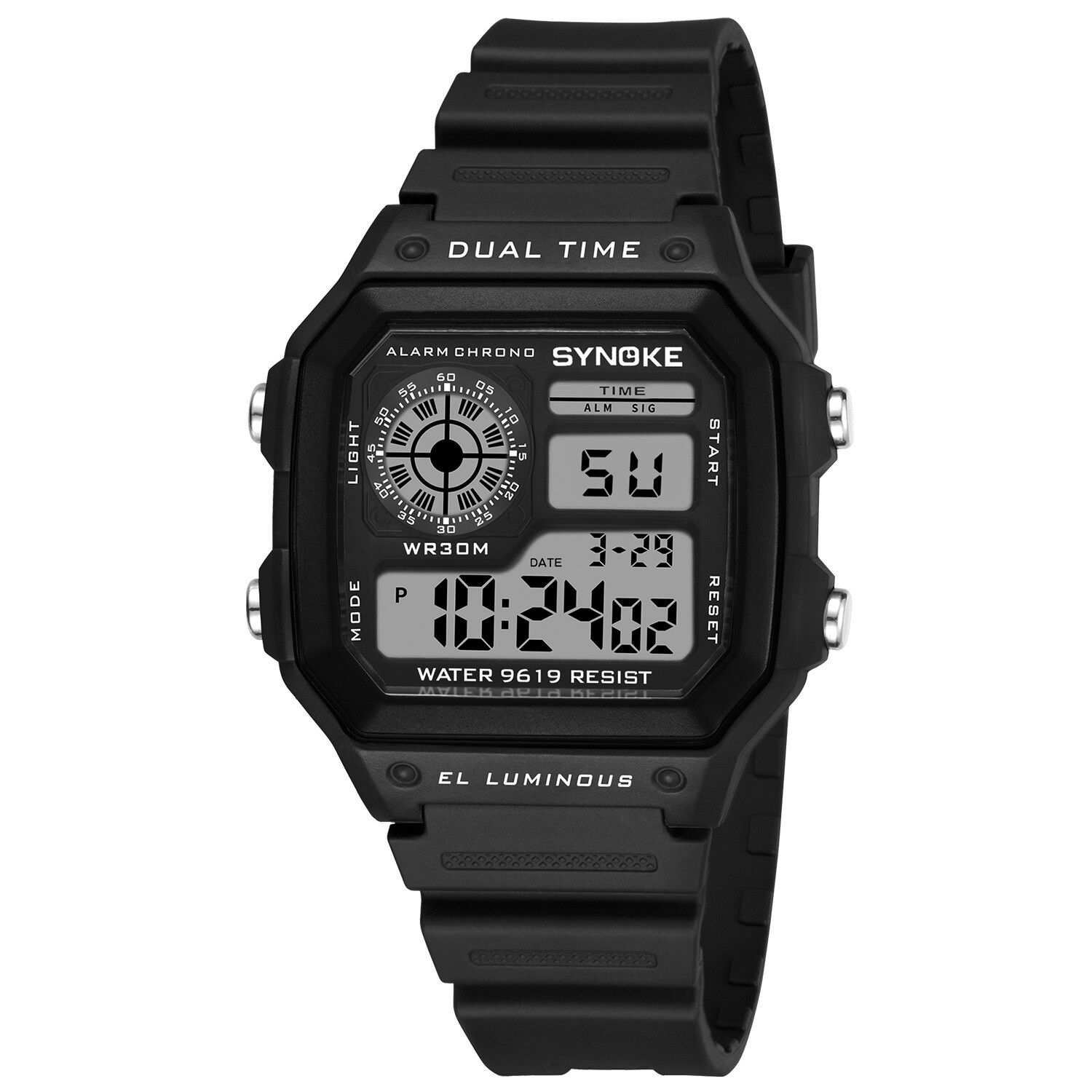 2 Packs Men Digital Multi-Function Sport Watches Dual Time Alarm Backlight Watch