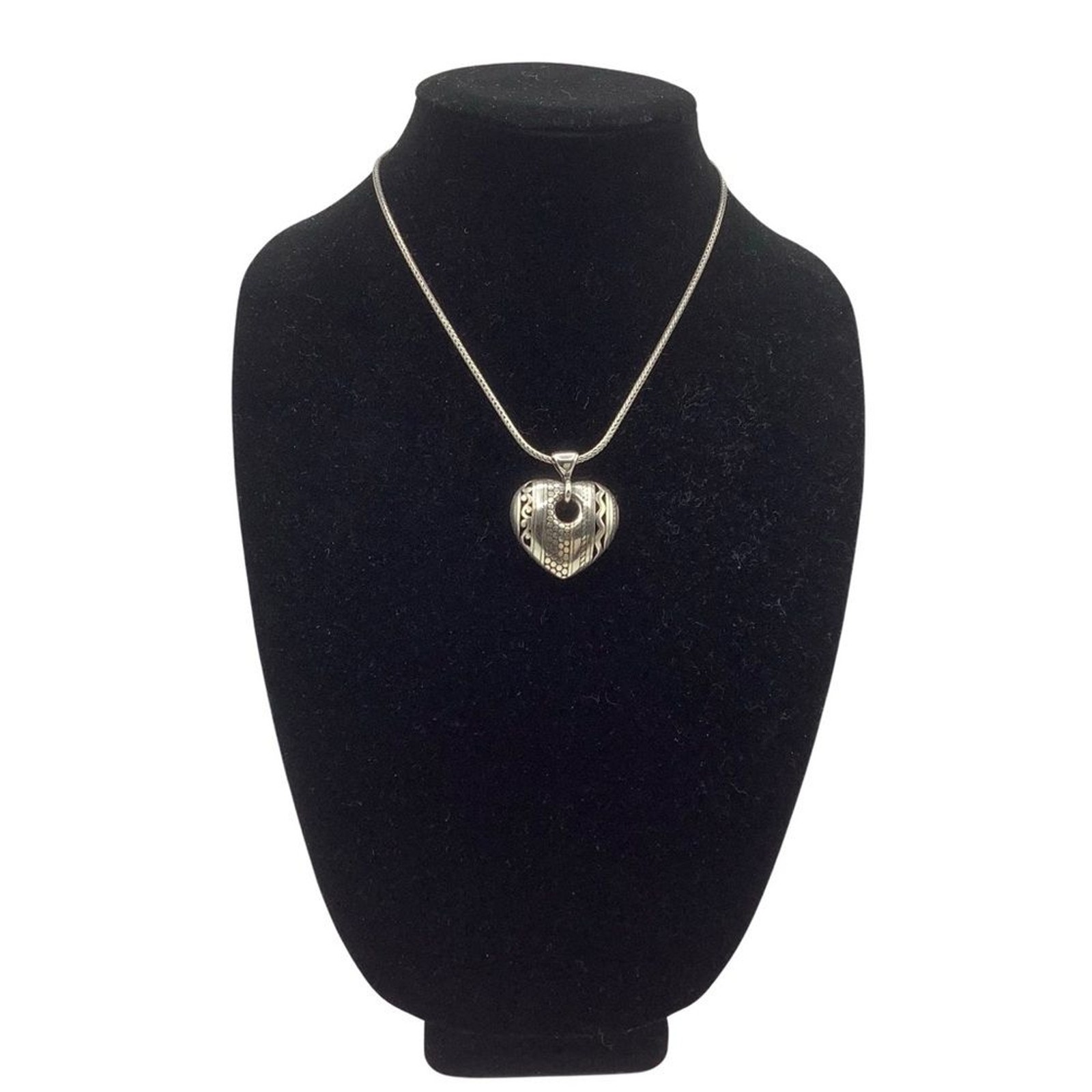 Brighton Silver Chunky Heart Pendant Necklace Etched Charm Classic Elegant