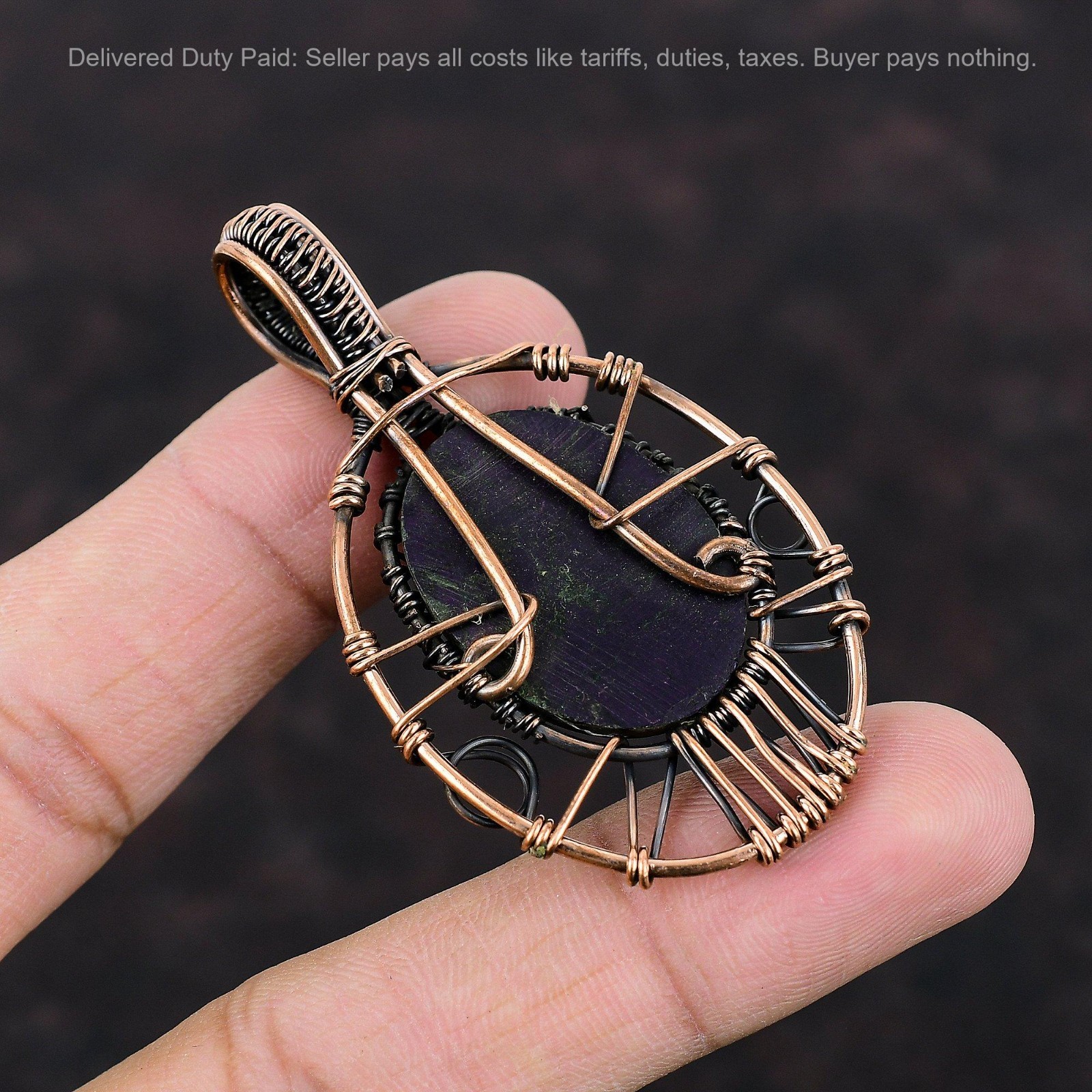 Copper Oval Sugilite Gemstone Ethnic Wire Wrapped Tree Of Life Pendant Jewelry